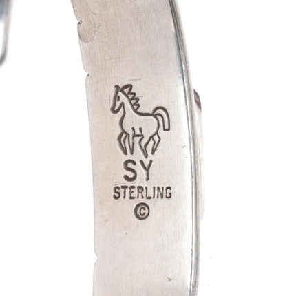 6.12" Blue Gem Turquoise Steve Yellowhorse Navajo sterling silver cuff bracelet - Estate Fresh Austin