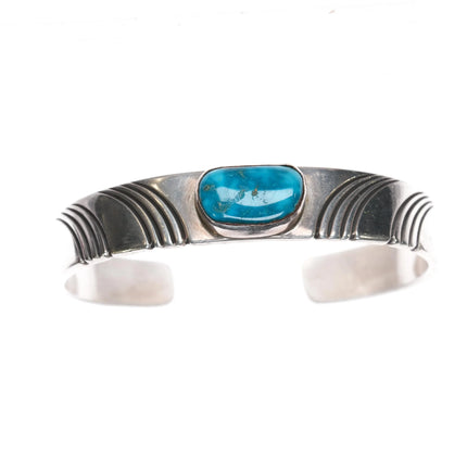 6.12" Blue Gem Turquoise Steve Yellowhorse Navajo sterling silver cuff bracelet - Estate Fresh Austin