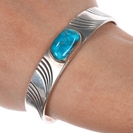 6.12" Blue Gem Turquoise Steve Yellowhorse Navajo sterling silver cuff bracelet - Estate Fresh Austin