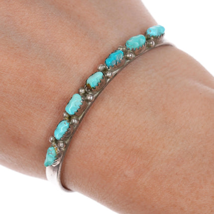 6.12" Vintage Zuni carved turquoise sterling silver cuff bracelet - Estate Fresh Austin