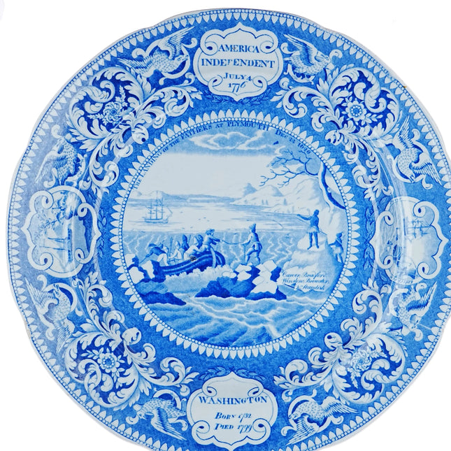 c1830 American Historical Staffordshire US Plymoth Rock Landing MA plate - Estate Fresh Austin