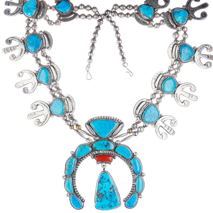 Vintage Saguaro Cactus sterling, turquoise, and coral squash blossom necklace - Estate Fresh Austin