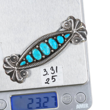 c1950 Zuni cast silver and turquoise Hair Barrette - Estate Fresh Austin