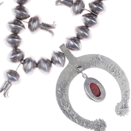 Vintage Silver squash blossom necklace with coral Clark Teller - Estate Fresh Austin