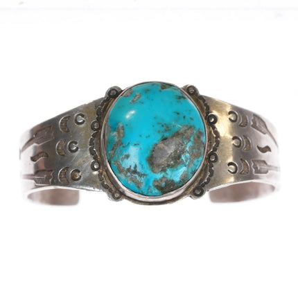 6" 30's-40's Navajo silver and turquoise arrow stamped cuff bracelet - Estate Fresh Austin