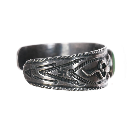7" 1930's Navajo Fred Harvey Whirling Logs Snakes green turquoise cuff bracelet