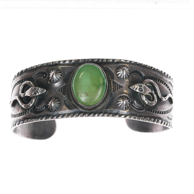 7" 1930's Navajo Fred Harvey Whirling Logs Snakes green turquoise cuff bracelet