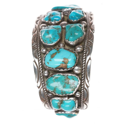 7.375" Johnson Yazzie Navajo 70's Sterling turquoise nugget cuff bracelet - Estate Fresh Austin