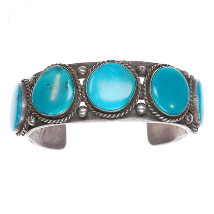 6.625" 1930's Navajo ingot silver cuff bracelet with 5 turquoise stones - Estate Fresh Austin