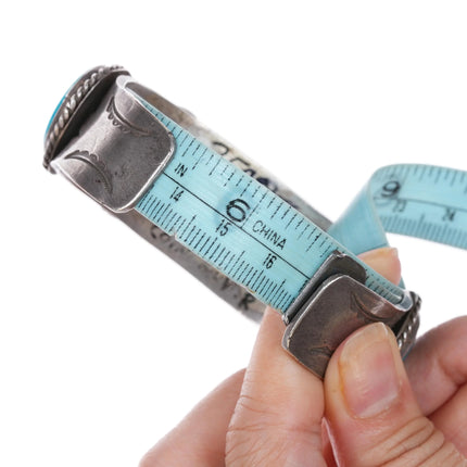 6.625" 1930's Navajo ingot silver cuff bracelet with 5 turquoise stones - Estate Fresh Austin