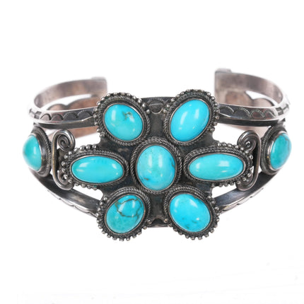 6.625" 1930's Navajo ingot silver turquoise cluster cuff bracelet F Peshlakai? - Estate Fresh Austin