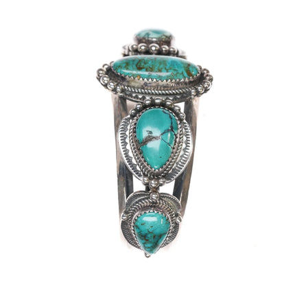 6.625" Ray Bennett Navajo Sterling and turquoise 5 stone cuff bracelet - Estate Fresh Austin