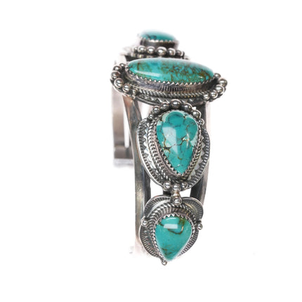 6.625" Ray Bennett Navajo Sterling and turquoise 5 stone cuff bracelet - Estate Fresh Austin