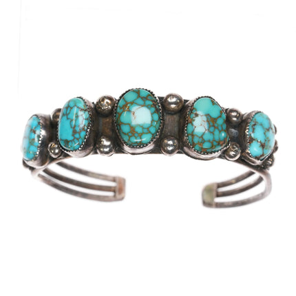 5.75" c1930's Navajo ingot silver Indian Mountain turquoise row cuff bracelet - Estate Fresh Austin