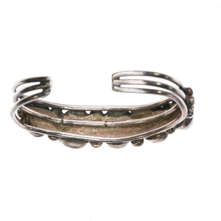 5.75" c1930's Navajo ingot silver Indian Mountain turquoise row cuff bracelet - Estate Fresh Austin