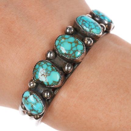 5.75" c1930's Navajo ingot silver Indian Mountain turquoise row cuff bracelet - Estate Fresh Austin