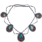 Large 1974 Navajo silver, turquoise, and coral necklace - Estate Fresh Austin