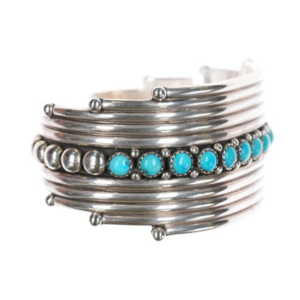 6.625" Billy Betoney Navajo silver modernist Kingman turquoise row cuff bracelet - Estate Fresh Austin