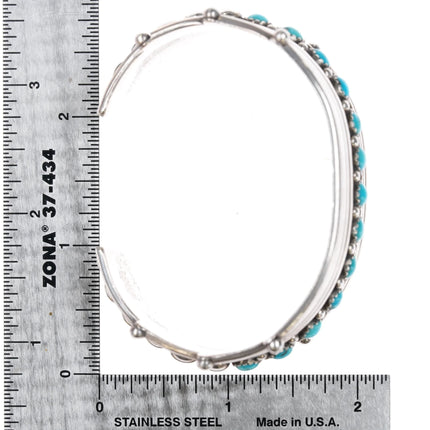 6.625" Billy Betoney Navajo silver modernist Kingman turquoise row cuff bracelet - Estate Fresh Austin