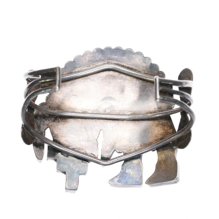 6.5" 50's-60's Zuni Rainbow Man silver cuff bracelet coral, turquoise, shell - Estate Fresh Austin