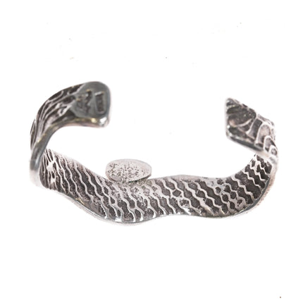 6" Tufa cast silver cuff bracelet with spiderweb turquoise - Estate Fresh Austin