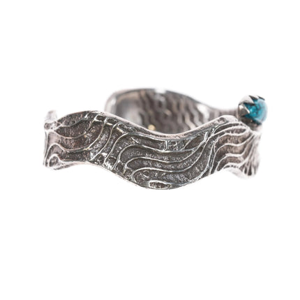 6" Tufa cast silver cuff bracelet with spiderweb turquoise - Estate Fresh Austin