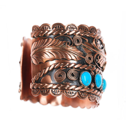 7" Copper plated Sterling silver Running Bear shop turquoise cuff bracelet - Estate Fresh Austin