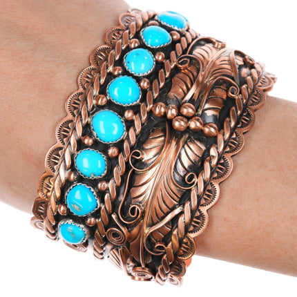 7" Copper plated Sterling silver Running Bear shop turquoise cuff bracelet - Estate Fresh Austin