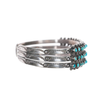 6" three row 30's-40's Zuni silver snake eye turquoise cuff bracelet - Estate Fresh Austin