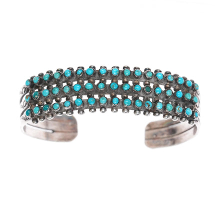 6" three row 30's-40's Zuni silver snake eye turquoise cuff bracelet - Estate Fresh Austin