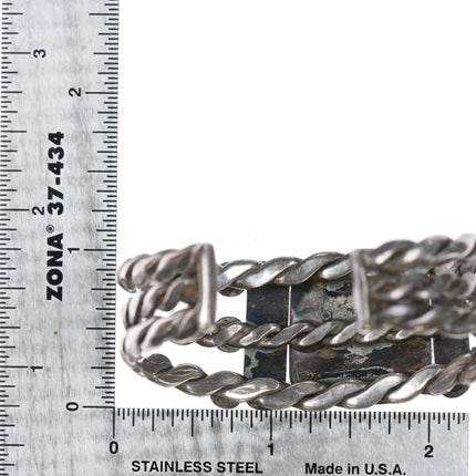 6" c1930's Pueblo silver triple twisted wire turquoise cuff bracelet - Estate Fresh Austin