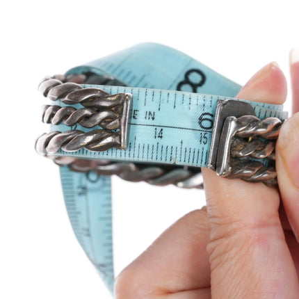 6" c1930's Pueblo silver triple twisted wire turquoise cuff bracelet - Estate Fresh Austin