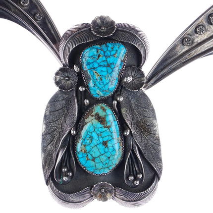Huge 1970's Navajo silver spiderweb turquoise butterfly bib necklace - Estate Fresh Austin