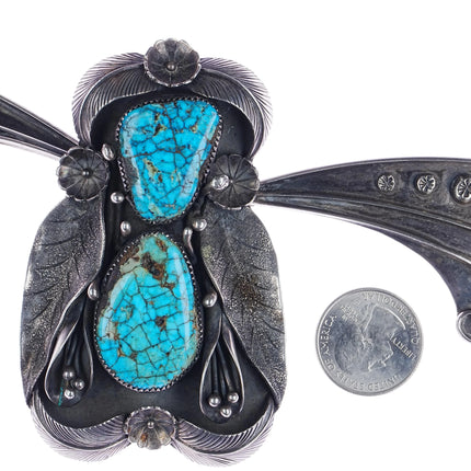 Huge 1970's Navajo silver spiderweb turquoise butterfly bib necklace - Estate Fresh Austin