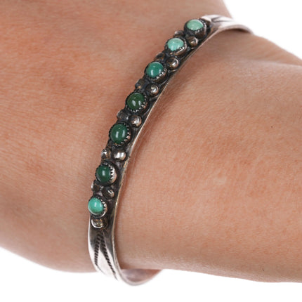 6.5" 30's-40's Zuni sterling and turquoise slim stacker row cuff bracelet - Estate Fresh Austin