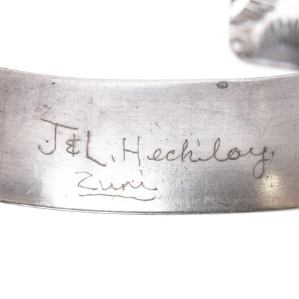 7" Hechilay Zuni sterling fishscale channel inlay turquoise cuff bracelet - Estate Fresh Austin