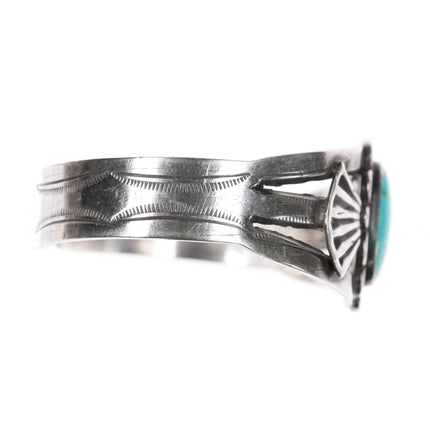 6.375" 40's Navajo silver cuff bracelet with turquoise hand stamped sides - Estate Fresh Austin