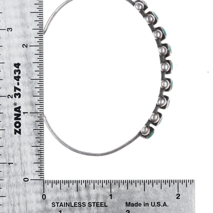 6.5" 1930's Sturdy Zuni silver turquoise row cuff bracelet with stamped sides - Estate Fresh Austin