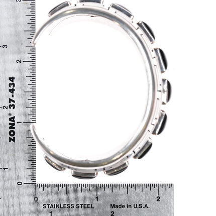 6.875 Andrew McCabe Navajo heavy silver onyx row cuff bracelet stamped interior - Estate Fresh Austin