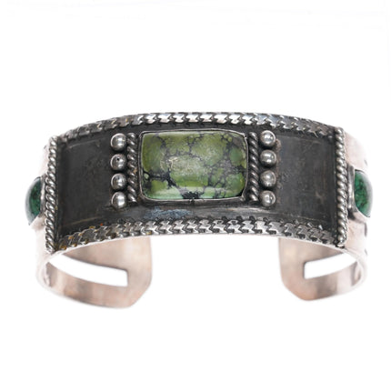 6.75" 30's-40's Vintage Navajo silver green turquoise cuff bracelet - Estate Fresh Austin
