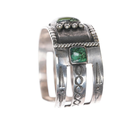6.75" 30's-40's Vintage Navajo silver green turquoise cuff bracelet - Estate Fresh Austin