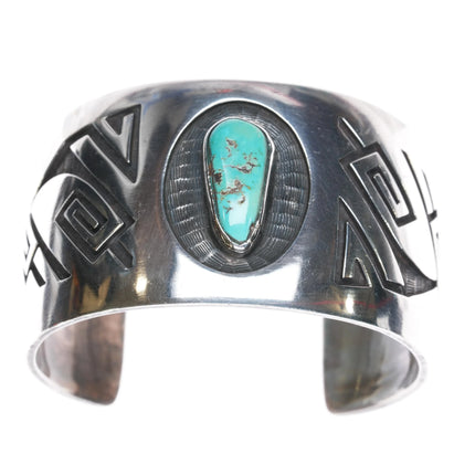 7.12" Tony Kyasyousie Hopi overlay cuff bracelet silver with turquoise - Estate Fresh Austin