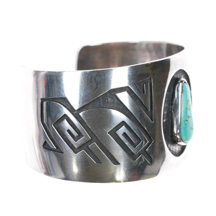 7.12" Tony Kyasyousie Hopi overlay cuff bracelet silver with turquoise - Estate Fresh Austin
