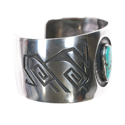 7.12" Tony Kyasyousie Hopi overlay cuff bracelet silver with turquoise - Estate Fresh Austin