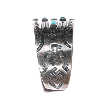 6.5" c1930 Navajo Fred Harvey Whirling Logs thungerbird turquoise cuff bracelet - Estate Fresh Austin