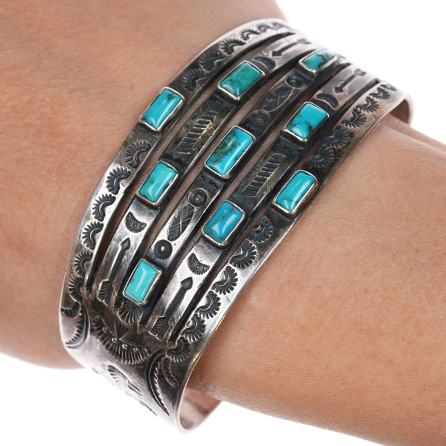 6.5" c1930 Navajo Fred Harvey Whirling Logs thungerbird turquoise cuff bracelet - Estate Fresh Austin