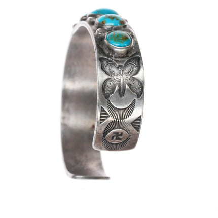 6.5" Vintage Navajo Whirling logs Butterfly stamped ingot silver cuff bracelet - Estate Fresh Austin