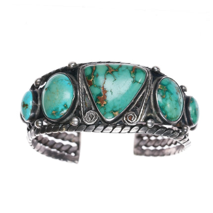 6.75" 30's-40's Vintage Navajo silver 5 stone Royston turquoise cuff bracelet - Estate Fresh Austin