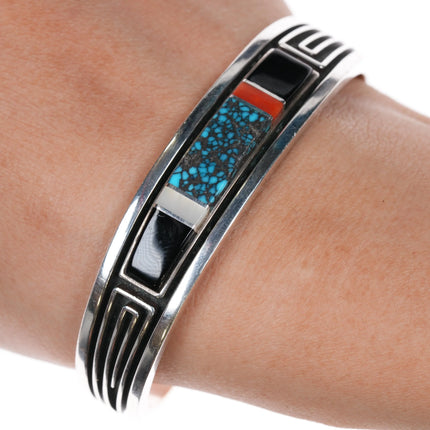6.375" Albert Nells Navajo silver high grade spiderweb turquoise cuff bracelet - Estate Fresh Austin