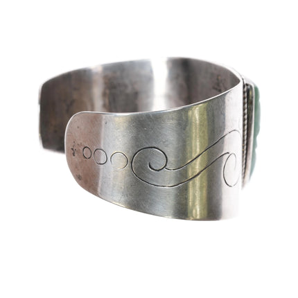 7.625" 40's Mexican Sterling Silver Carved Hardstone cuff bracelet - Estate Fresh Austin